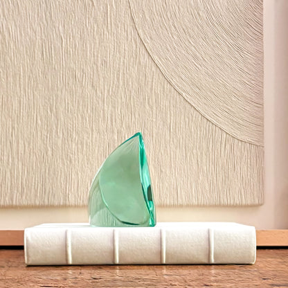 Decorative green blown glass sculpture for living room display