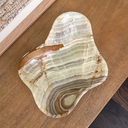 Natural green onyx bowl with organic veining for modern organic home decor