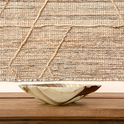 Decorative hand carved green onyx bowl for coffee table or console styling