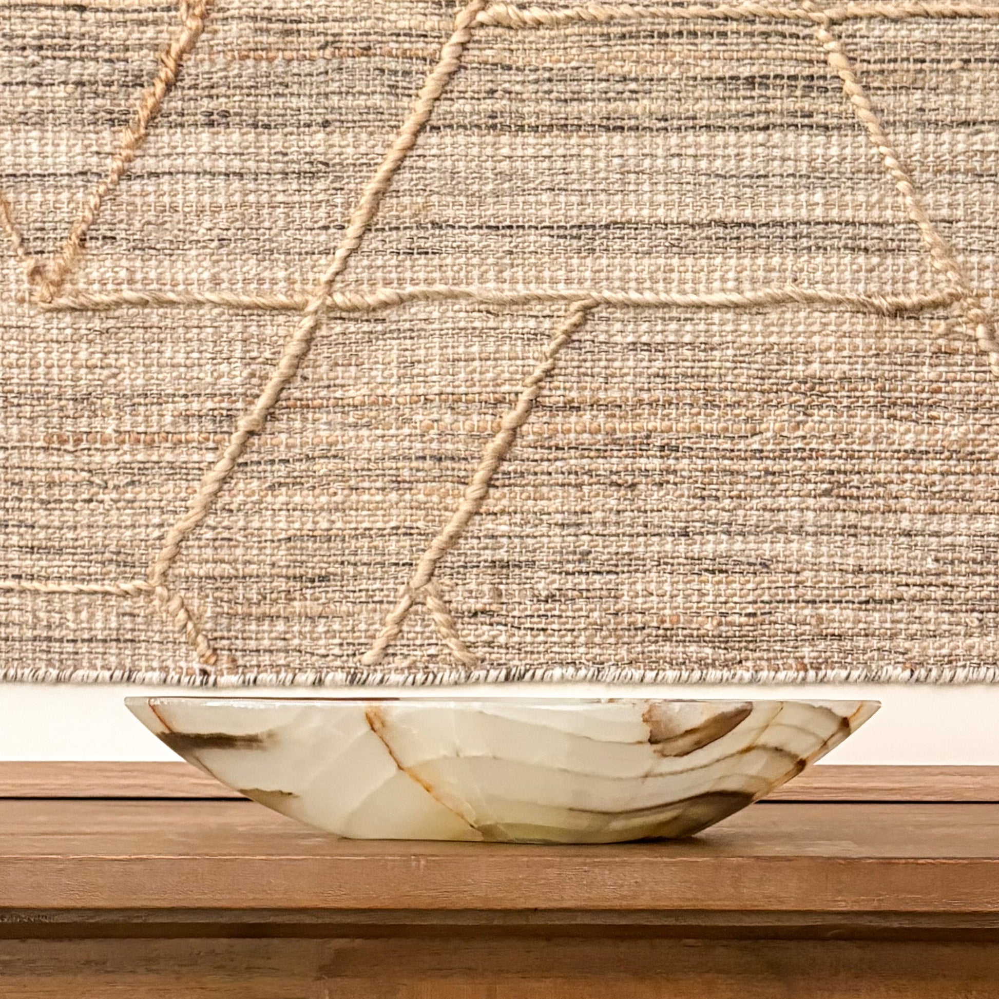 Artisan carved green onyx decorative bowl crafted from genuine natural stone