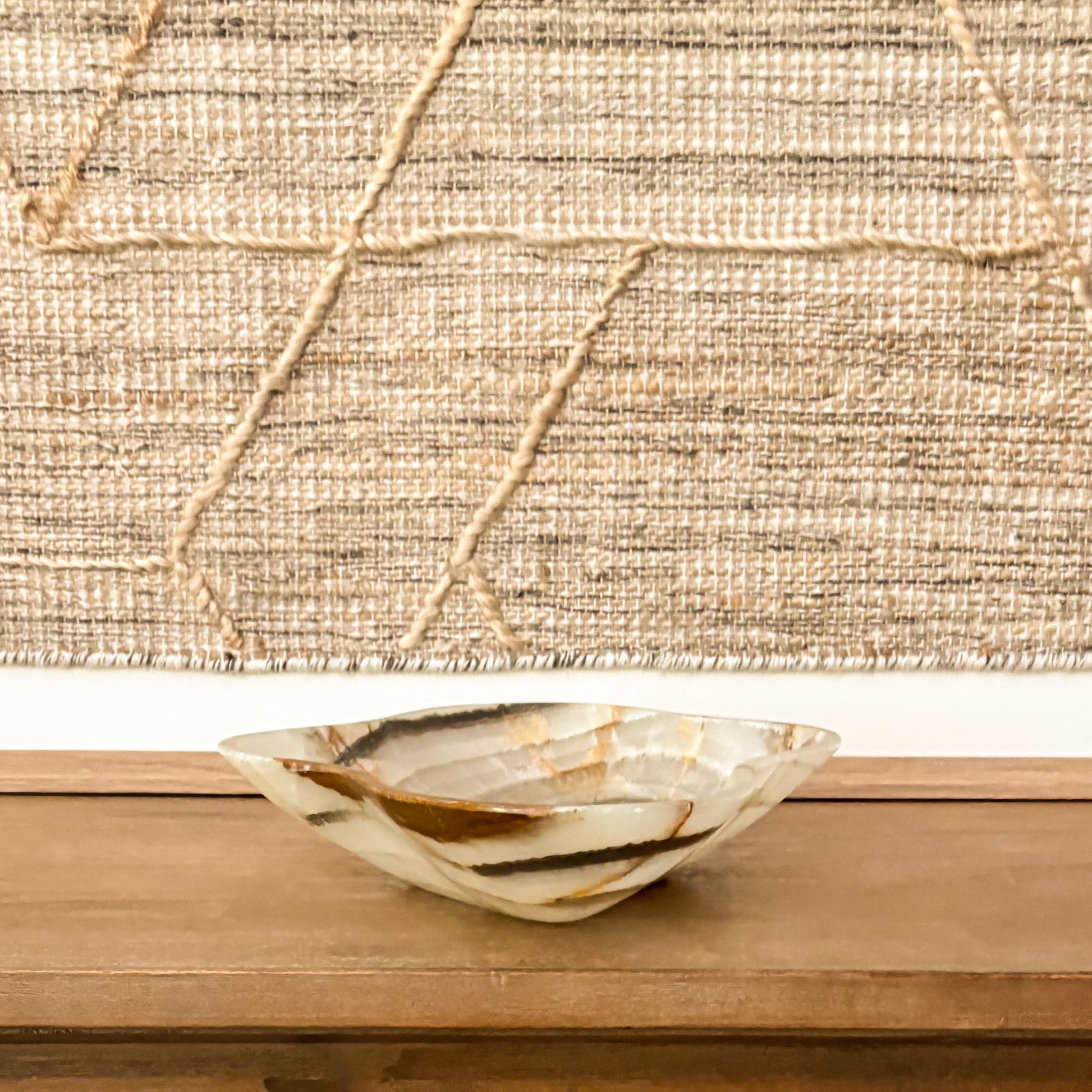 Natural green onyx bowl with organic veining for modern organic home decor