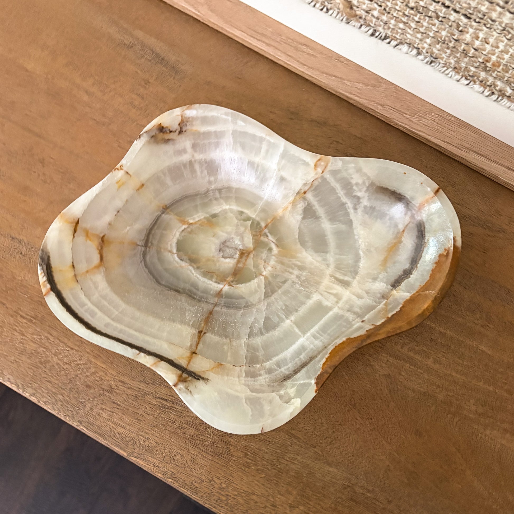 One-of-a-kind green onyx bowl handcrafted from solid natural stone