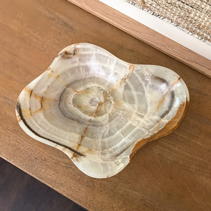 One-of-a-kind green onyx bowl handcrafted from solid natural stone