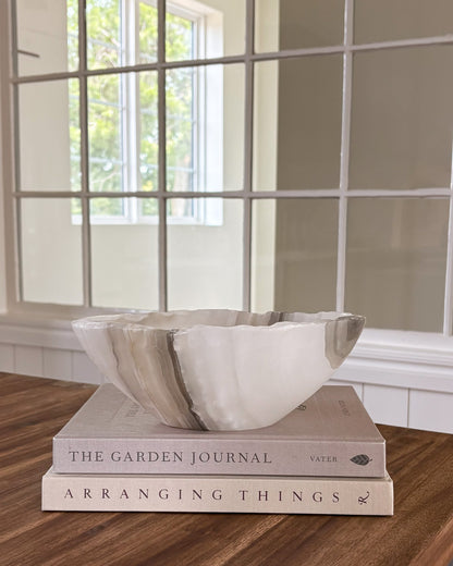 Natural grey onyx bowl with unique banded pattern