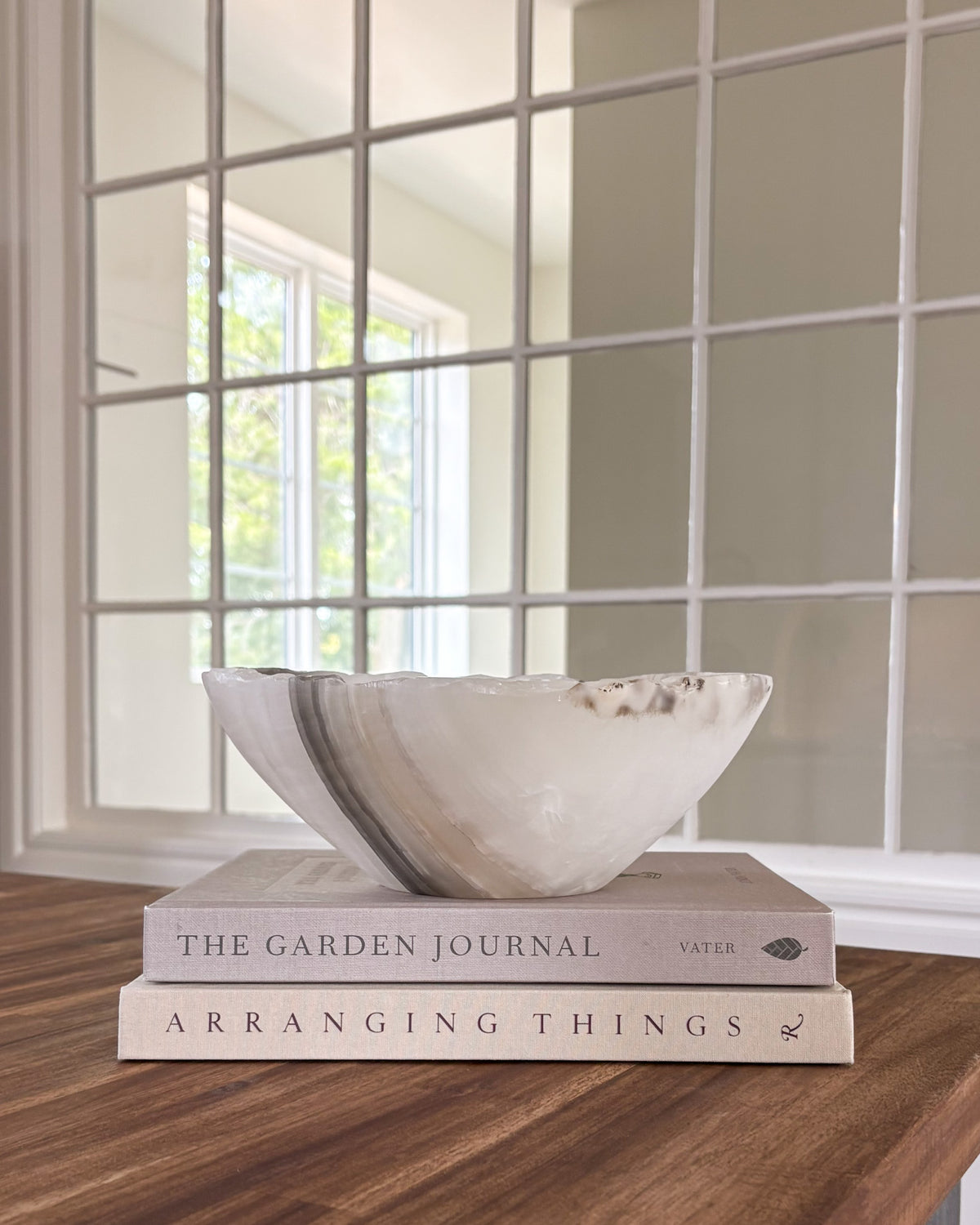 Hand-carved grey onyx bowl with natural veining
