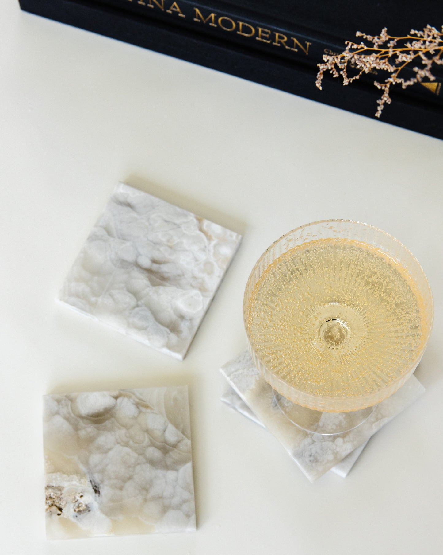 Premium grey onyx coaster set designed to protect surfaces while adding natural beauty