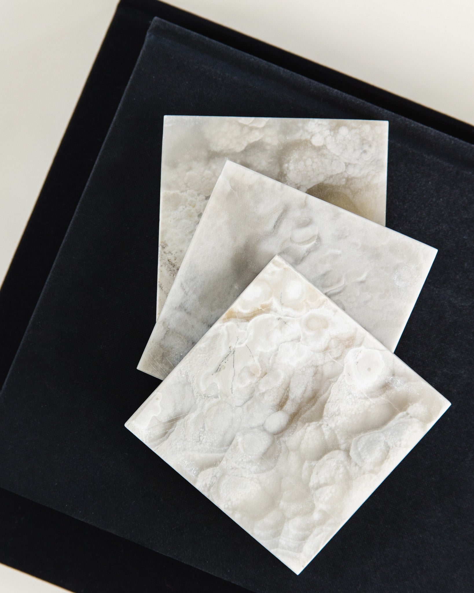Natural grey onyx coaster set for coffee tables, dining tables, and elegant home entertaining