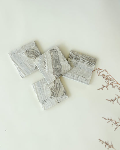 Luxury natural stone coaster set handcrafted from beautiful grey onyx