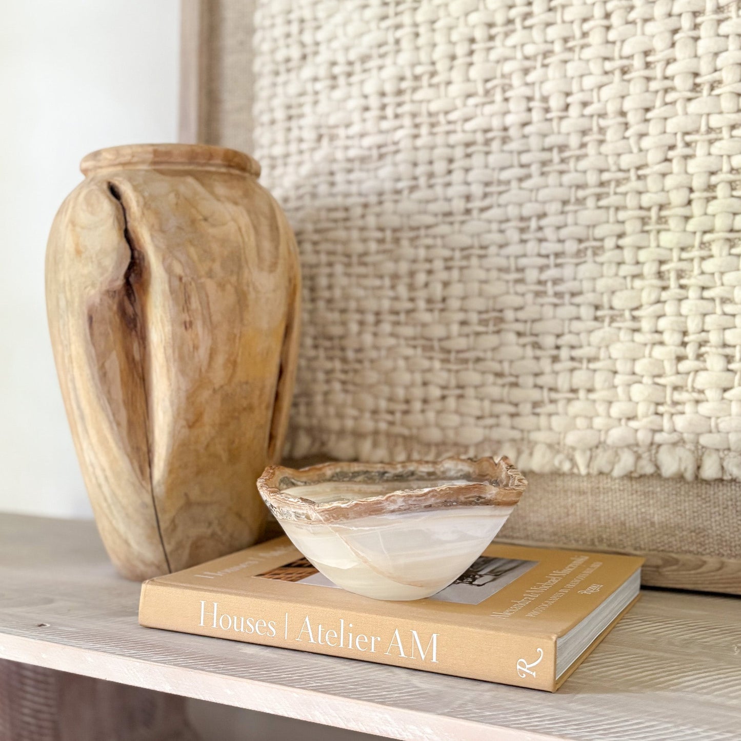 white and brown onyx accent bowl