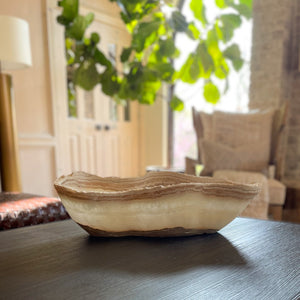 oblong brown and white onyx bowl