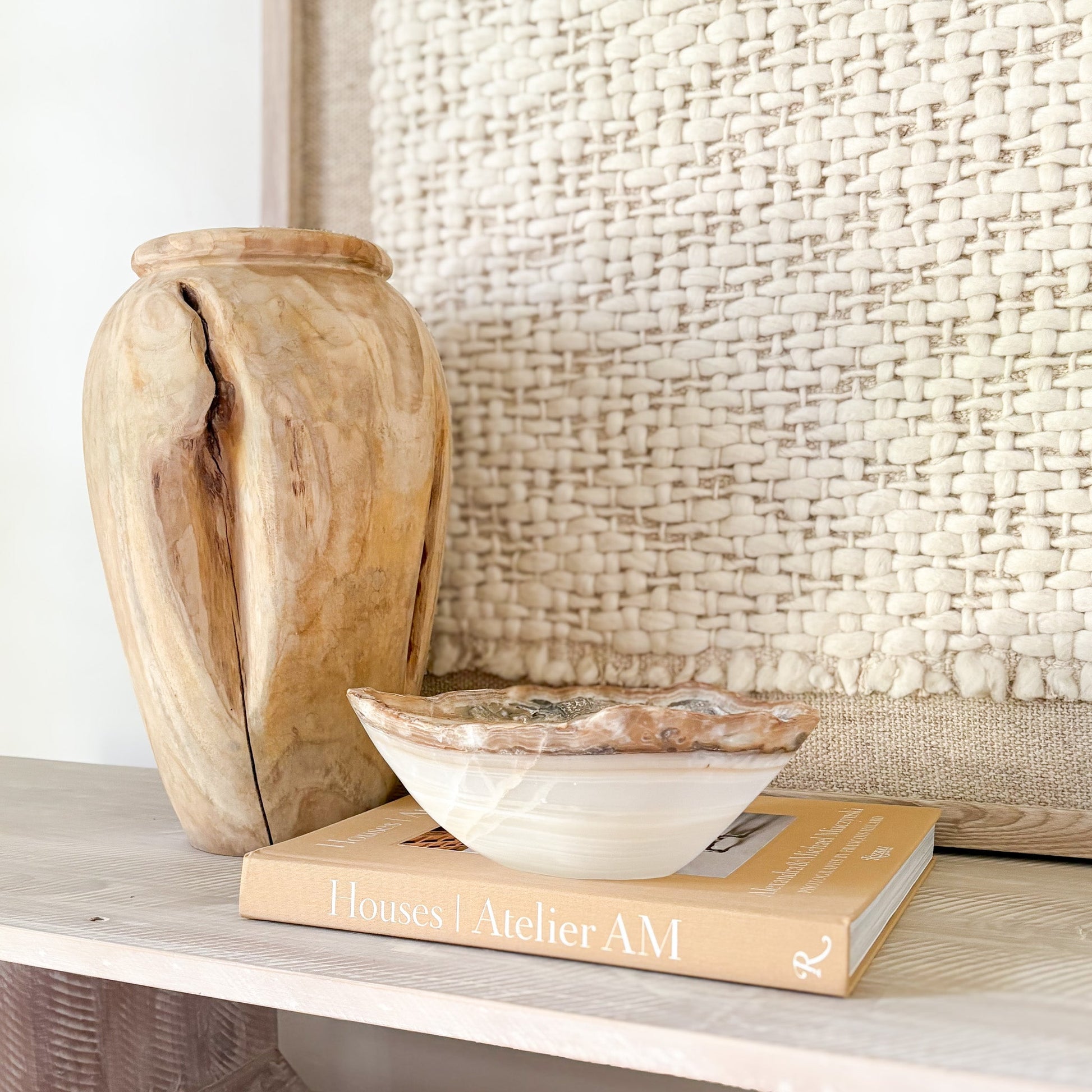 white and brown onyx bowl