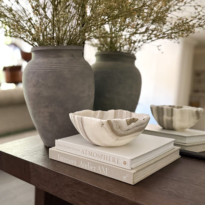 grey and white decorative onyx bowl