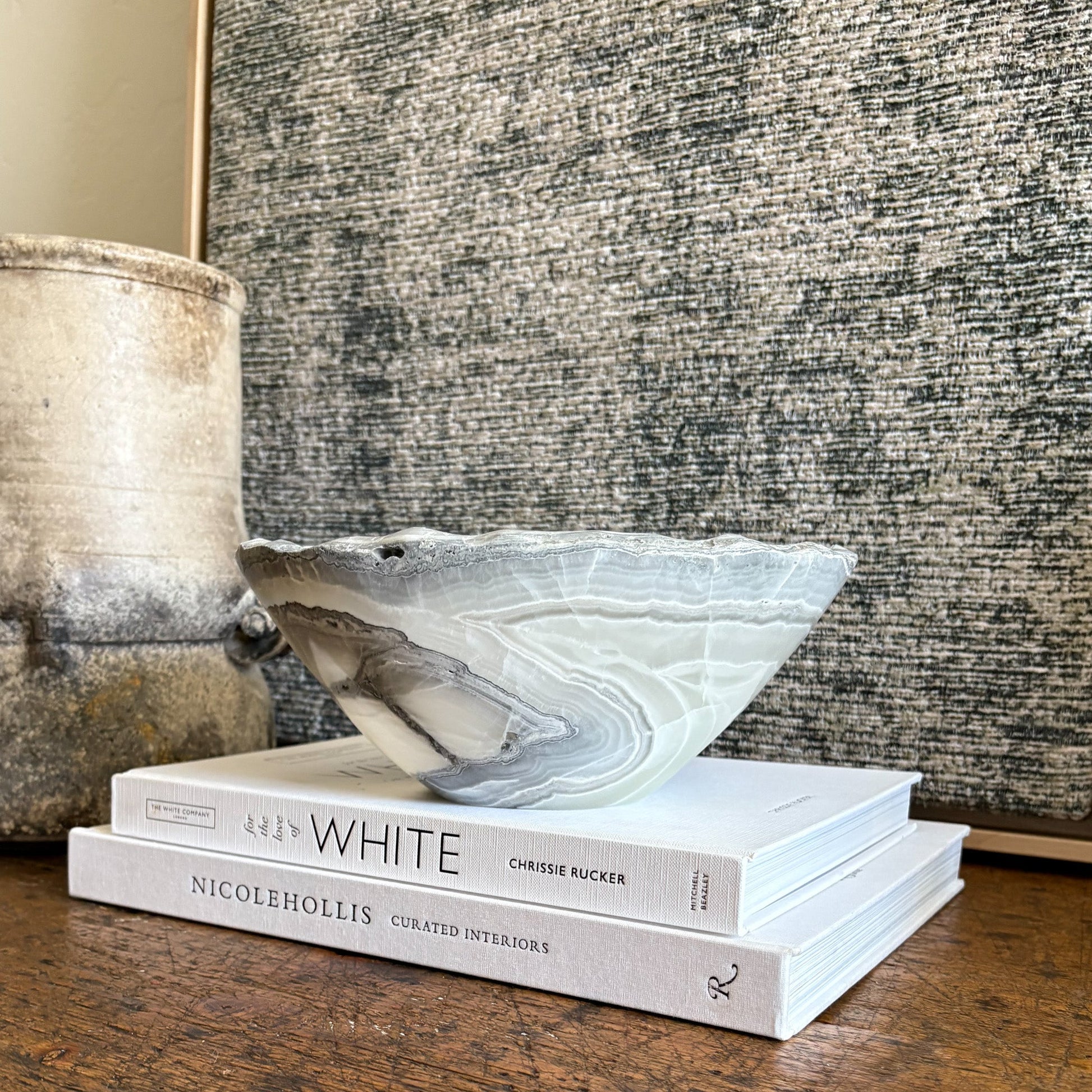 decorative grey and white onyx bowl