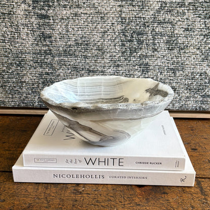 grey and white mexican onyx stone bowl