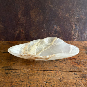 large white and brown natural onyx stone bowl, neutral home accents