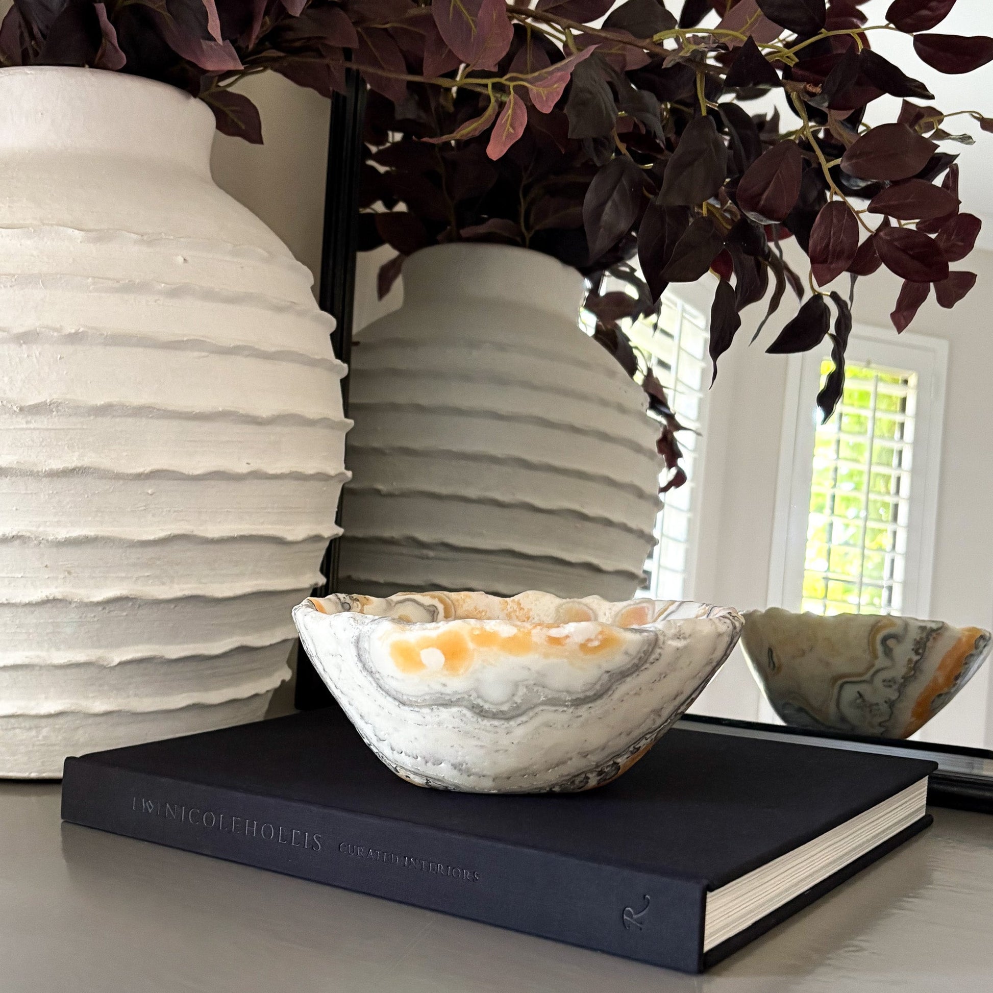 white, yellow and black onyx coffee table bowl