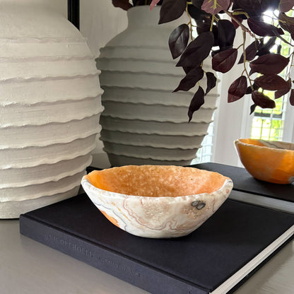 decorative orange, white and black onyx bowl