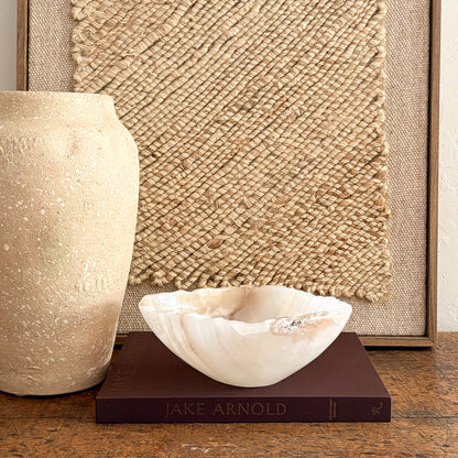 Amber onyx bowl with natural banding, minimalist stone decor