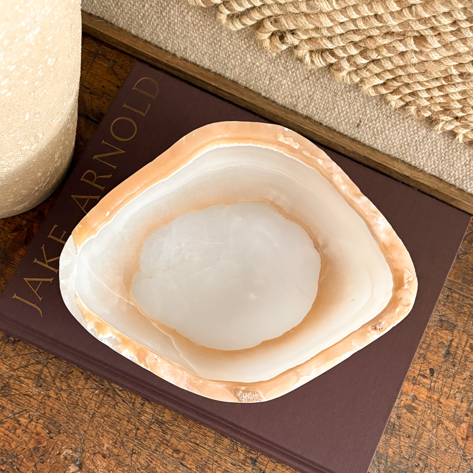 white and beige decorative onyx coffee table bowl