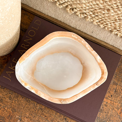 white and beige decorative onyx coffee table bowl