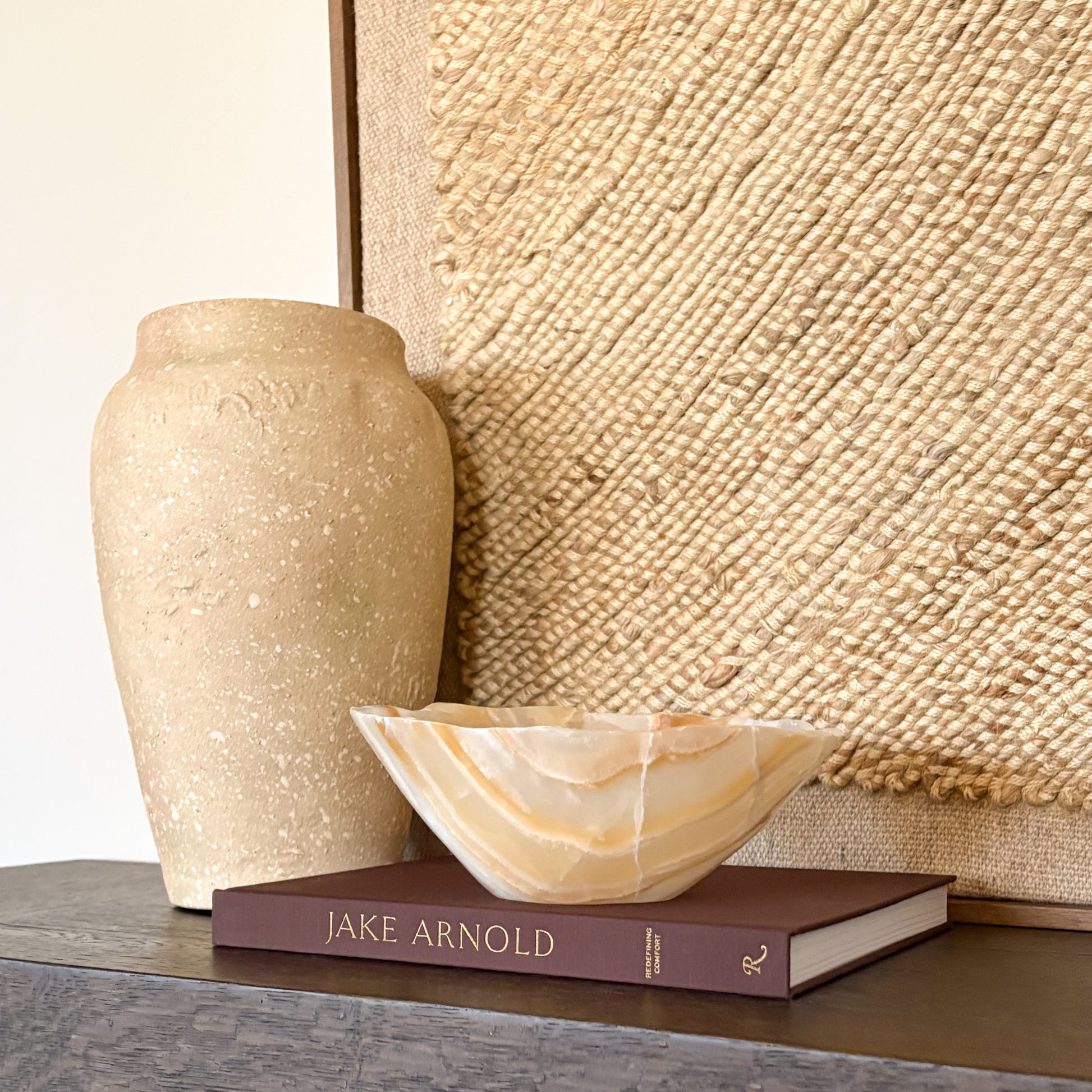 Artisan crafted amber onyx bowl with organic stone textures