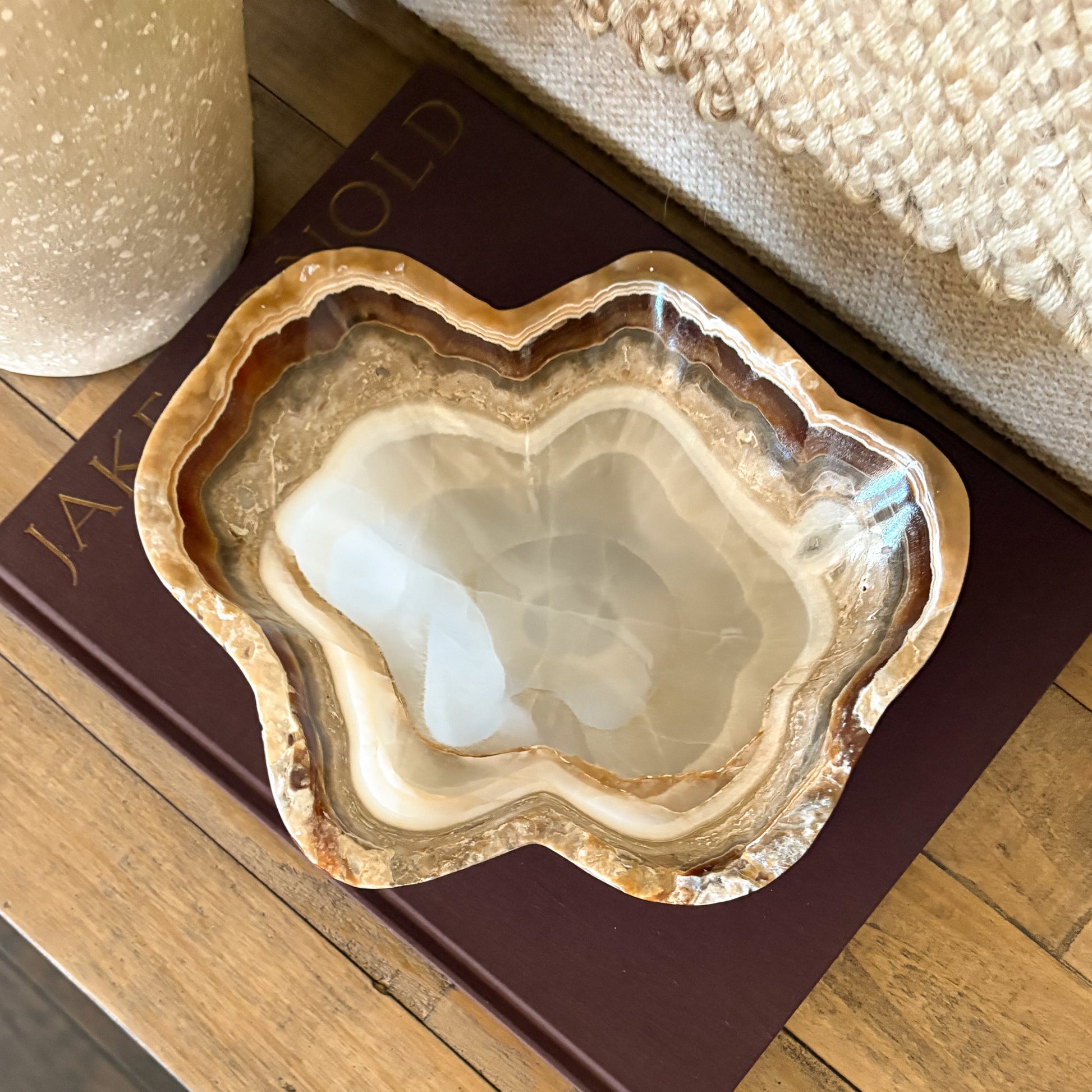 Artisan hand carved amber onyx bowl crafted from solid natural onyx stone