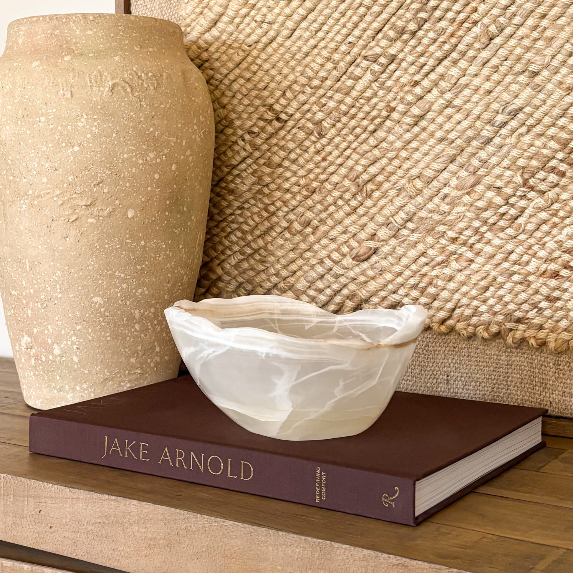 Hand carved amber onyx bowl, natural stone catchall for home decor