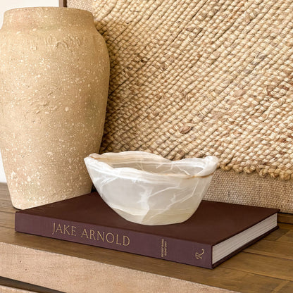 Hand carved amber onyx bowl, natural stone catchall for home decor