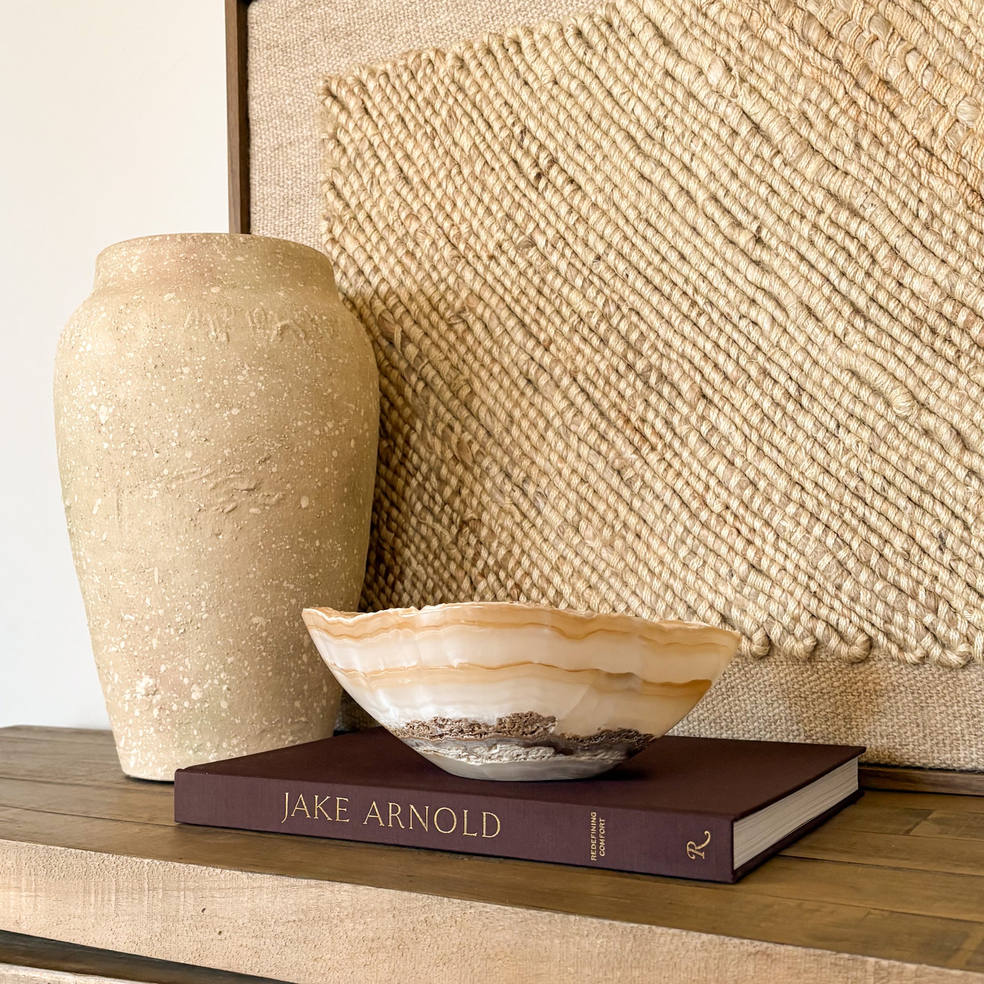 Artisan hand carved white and amber onyx bowl, premium stone decorative bowl