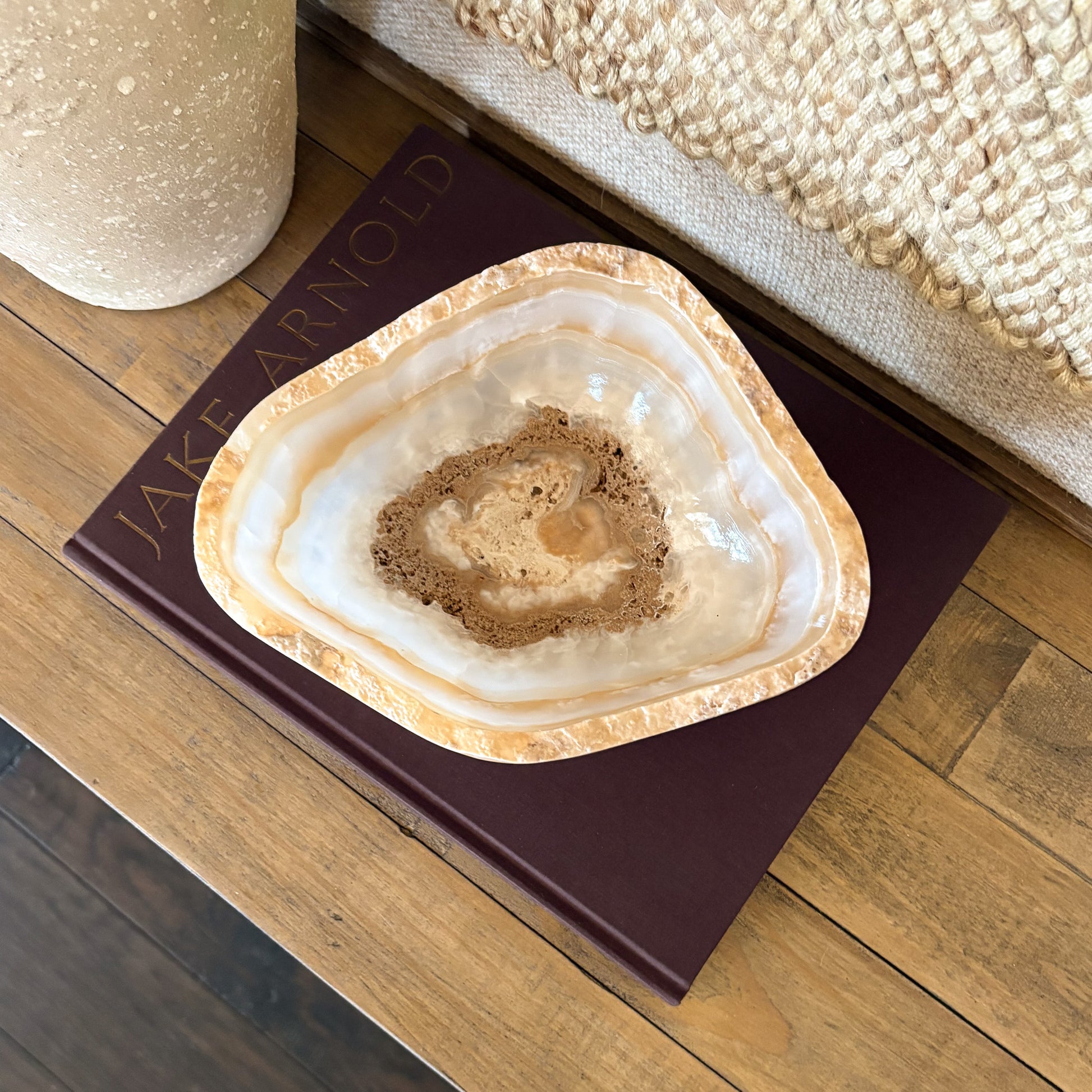 Decorative hand carved onyx bowl made from white and amber natural stone