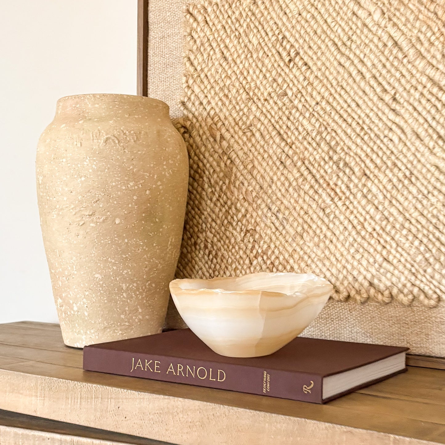 Natural white and amber onyx bowl, handcrafted luxury home decor accent