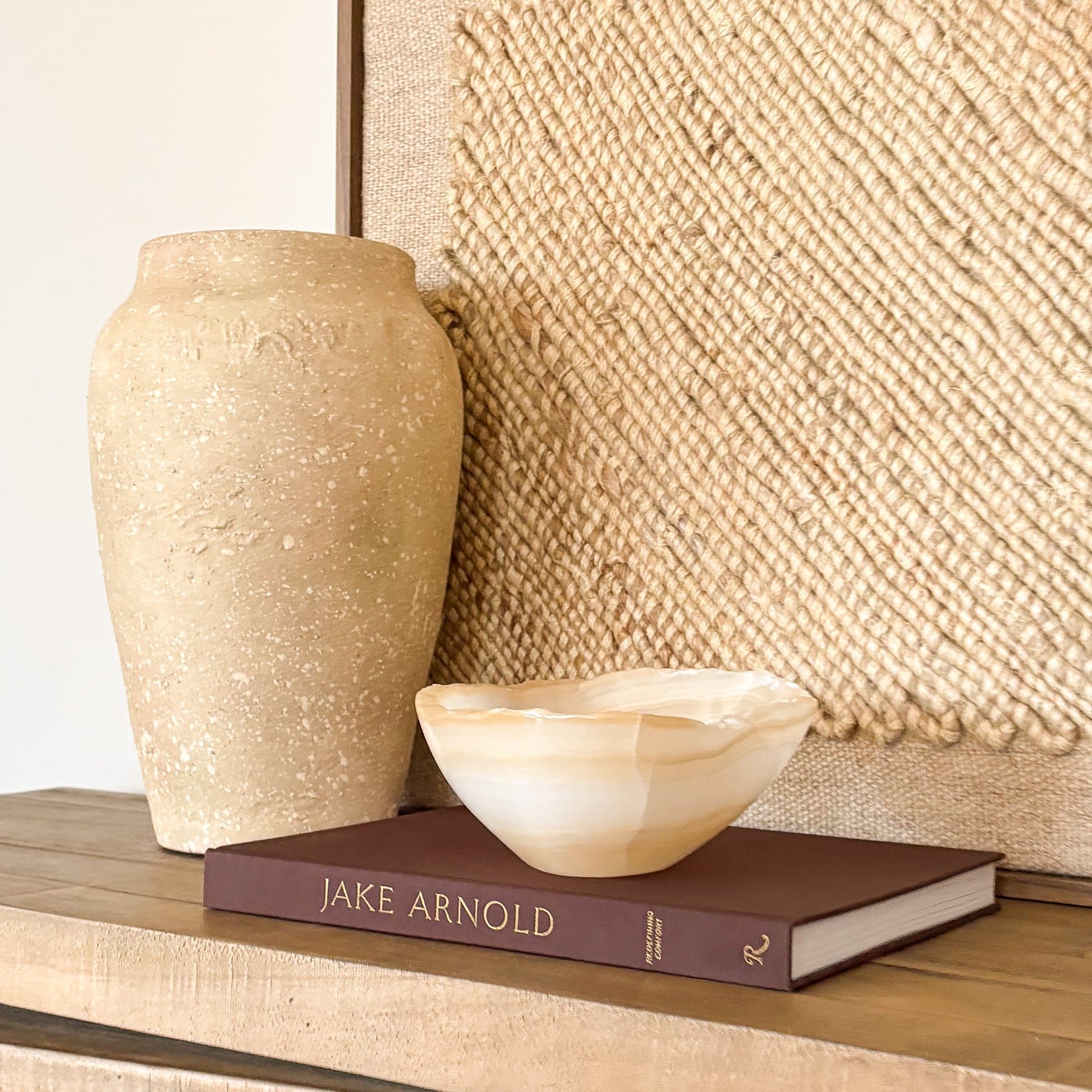 Natural white and amber onyx bowl, handcrafted luxury home decor accent