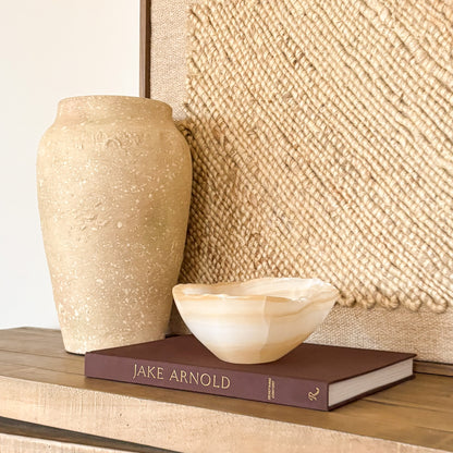 Natural white and amber onyx bowl, handcrafted luxury home decor accent