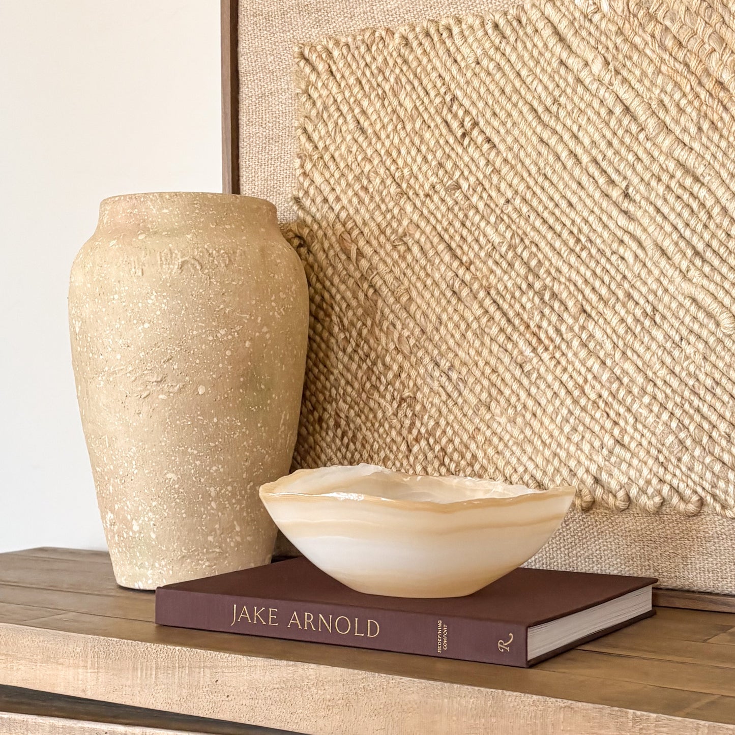 Artisan hand carved white and amber onyx bowl, premium stone decorative bowl