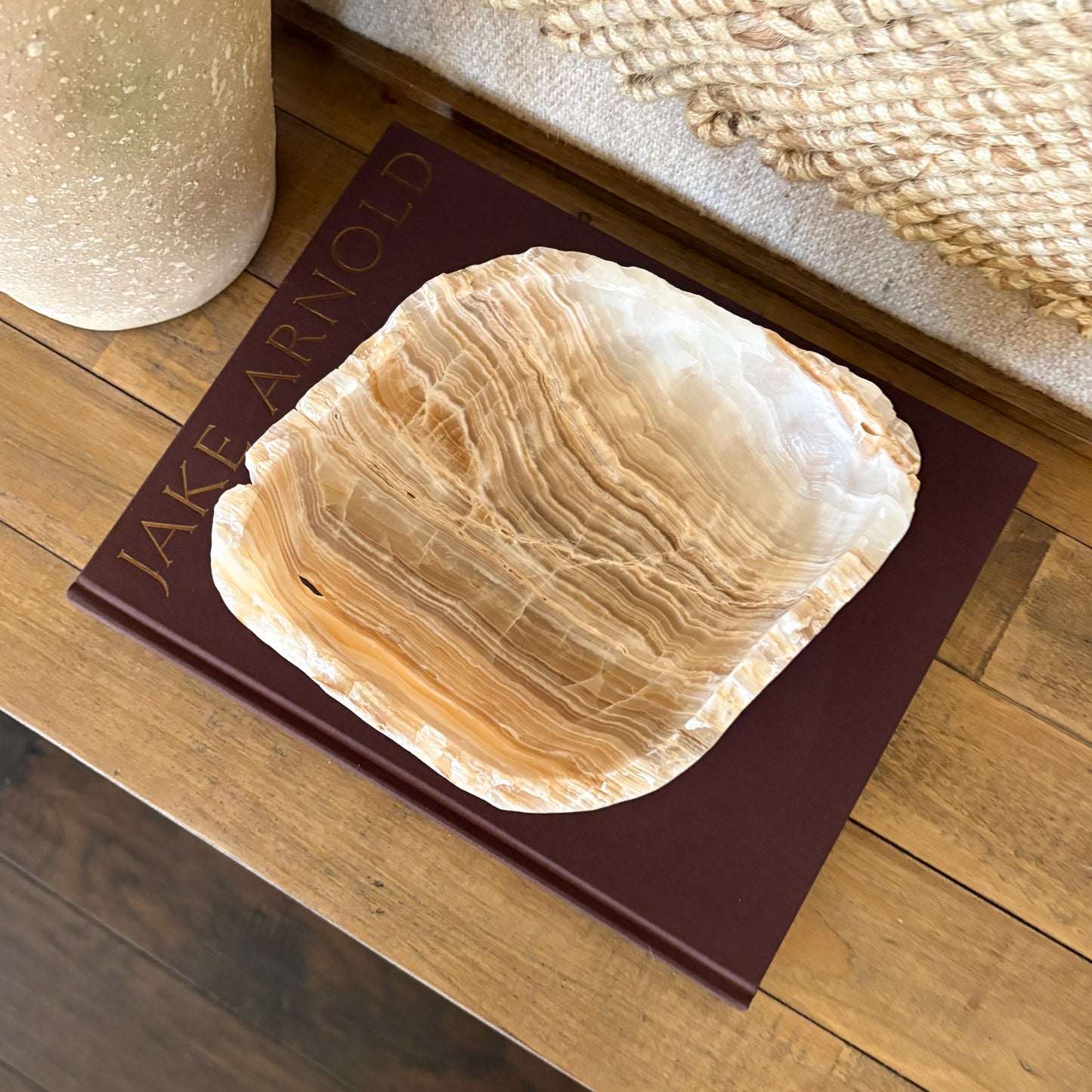 Natural amber onyx stone bowl with smooth polished finish