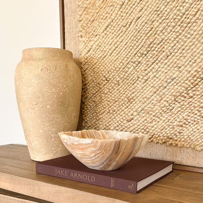 Elegant amber onyx serving bowl handcrafted from solid stone