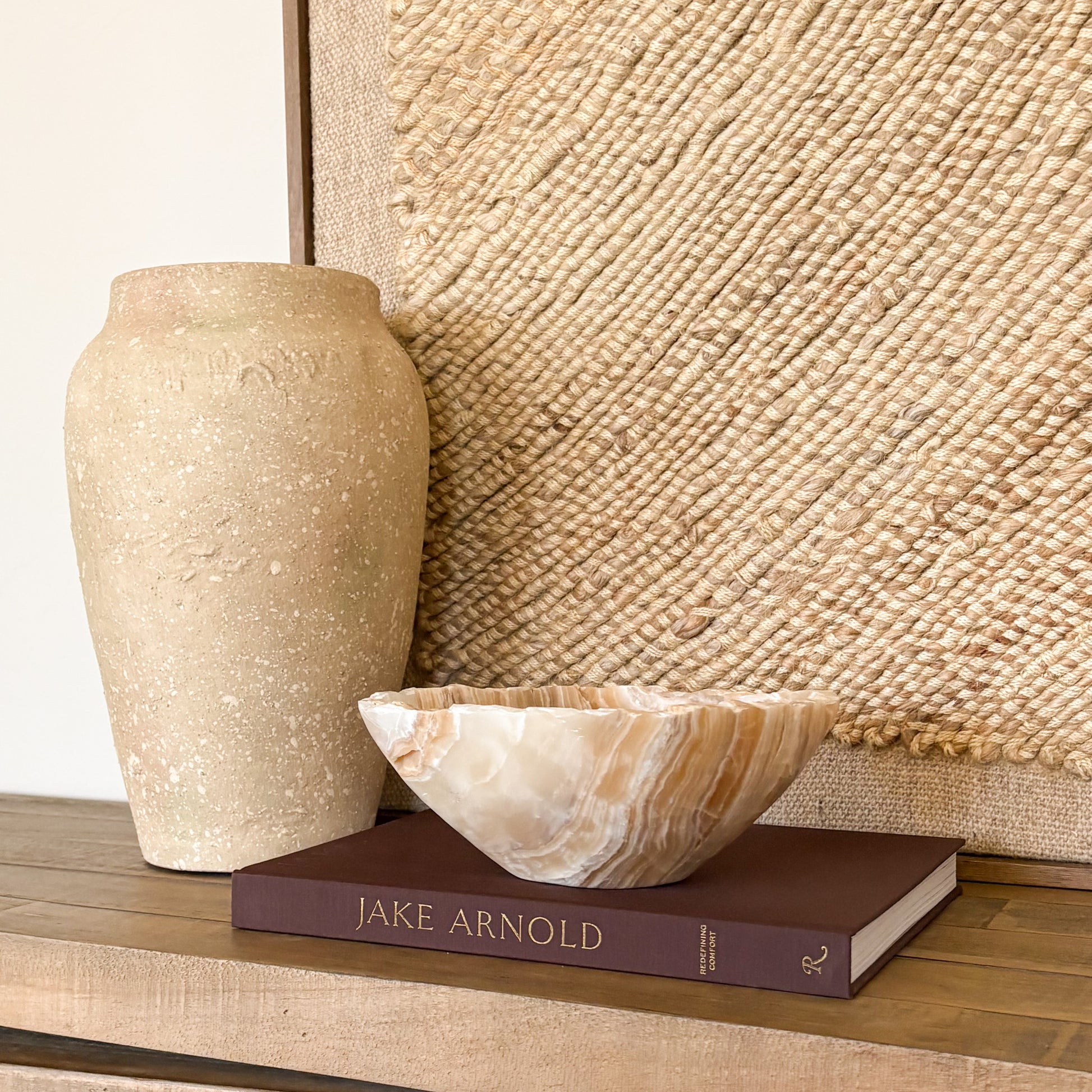 Hand carved amber onyx bowl with natural stone veining