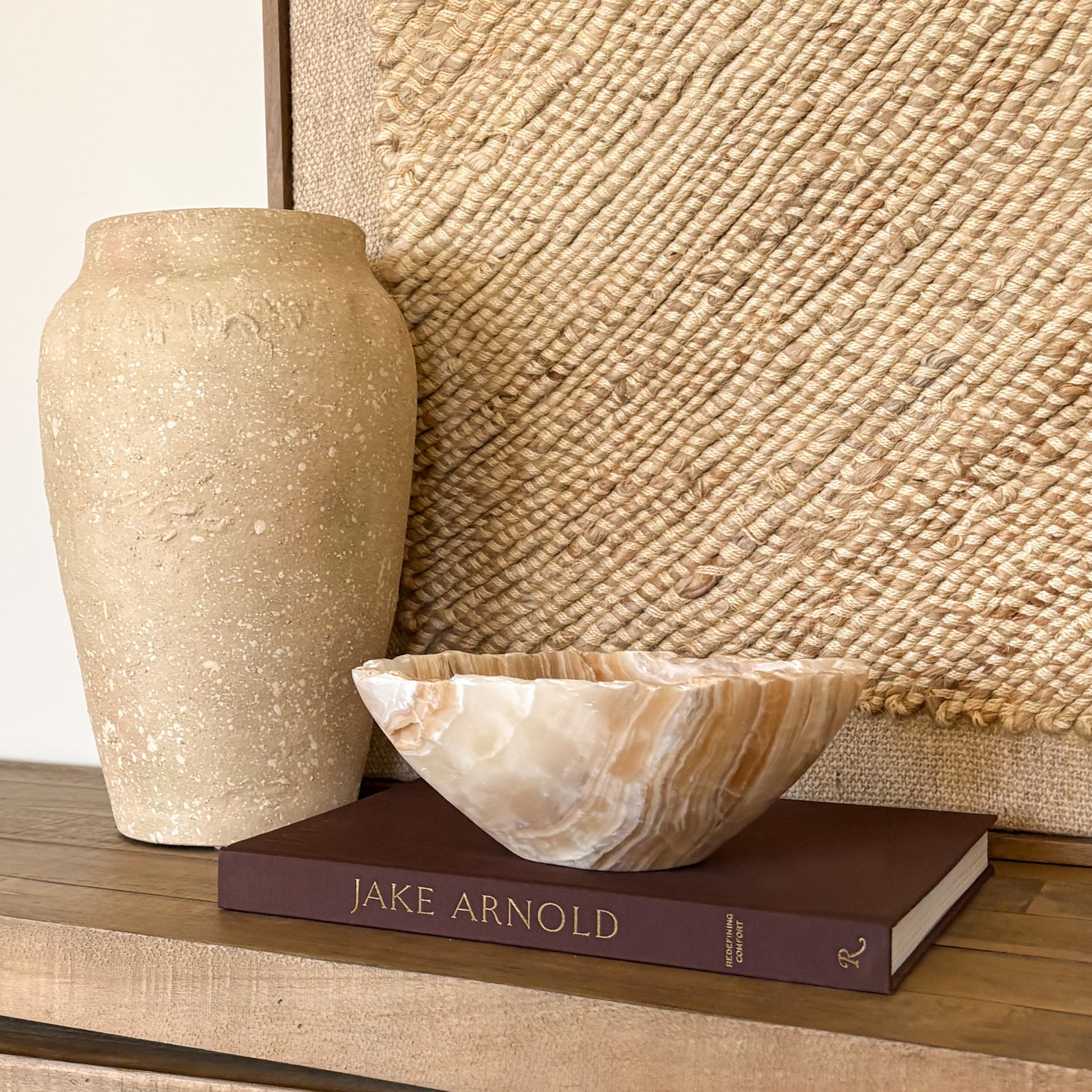 Artisan carved amber onyx bowl for coffee table styling