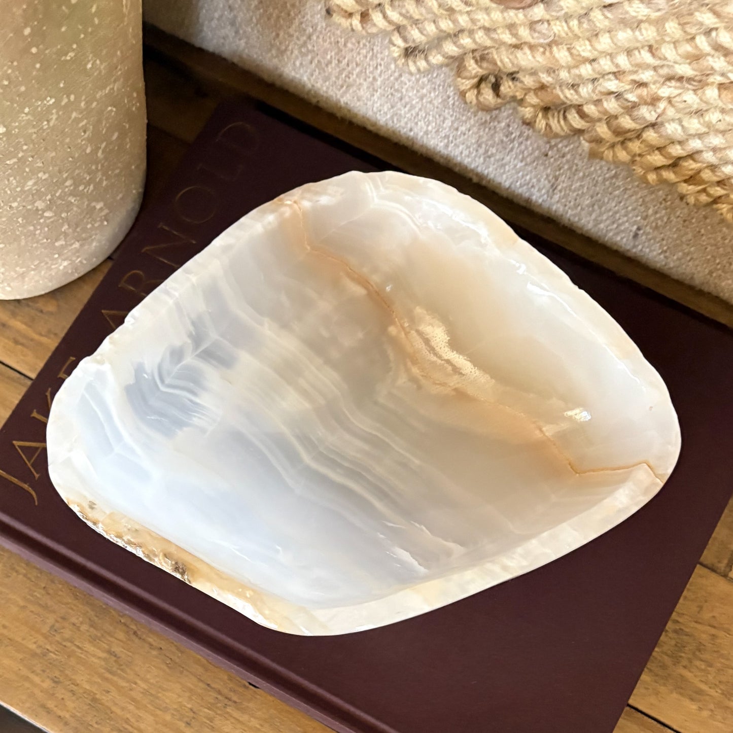 Hand carved amber onyx bowl with natural stone veining