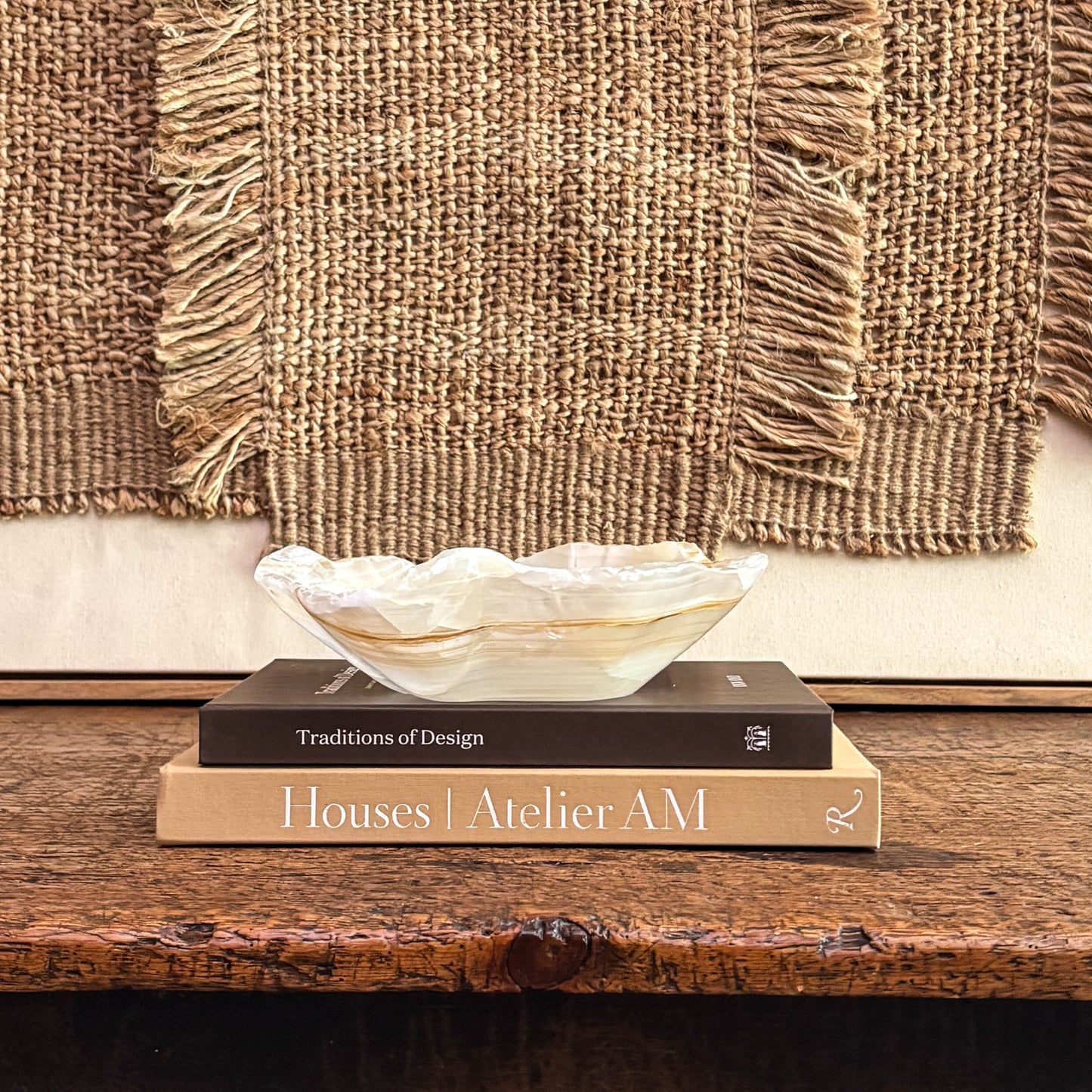 Artisan-carved amber onyx bowl featuring unique mineral patterns