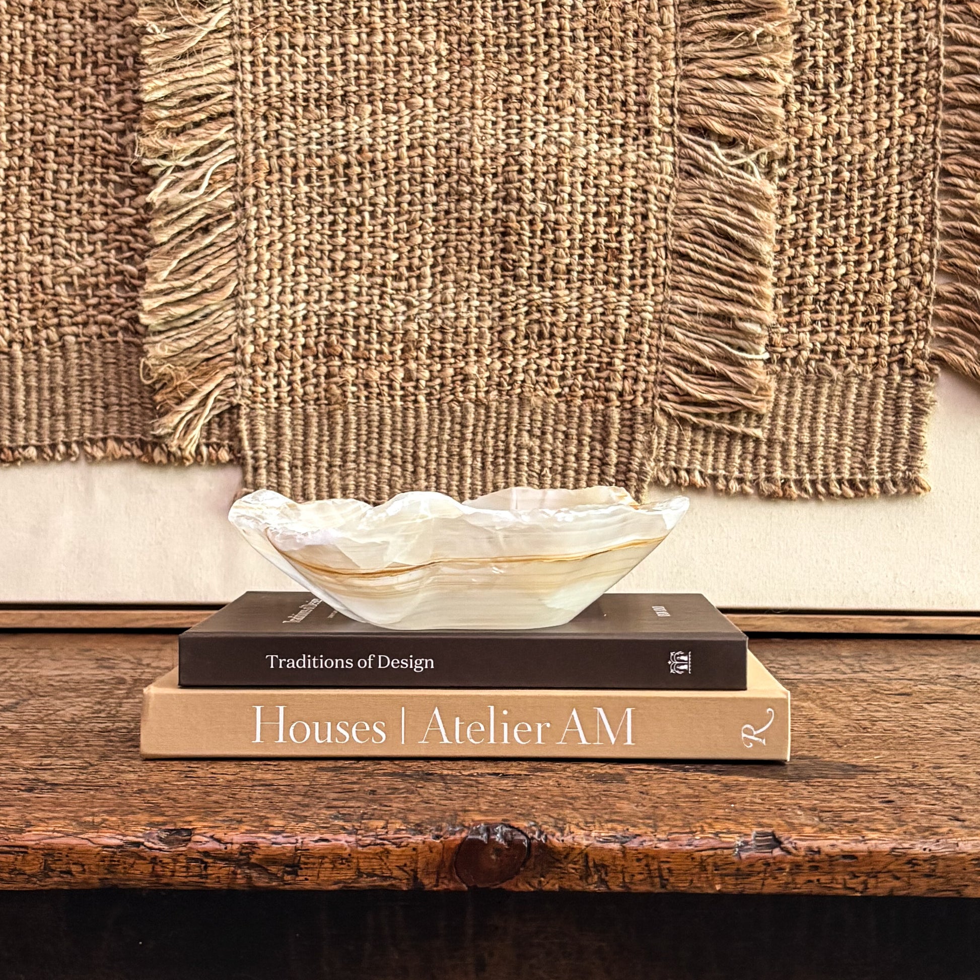 Artisan-carved amber onyx bowl featuring unique mineral patterns