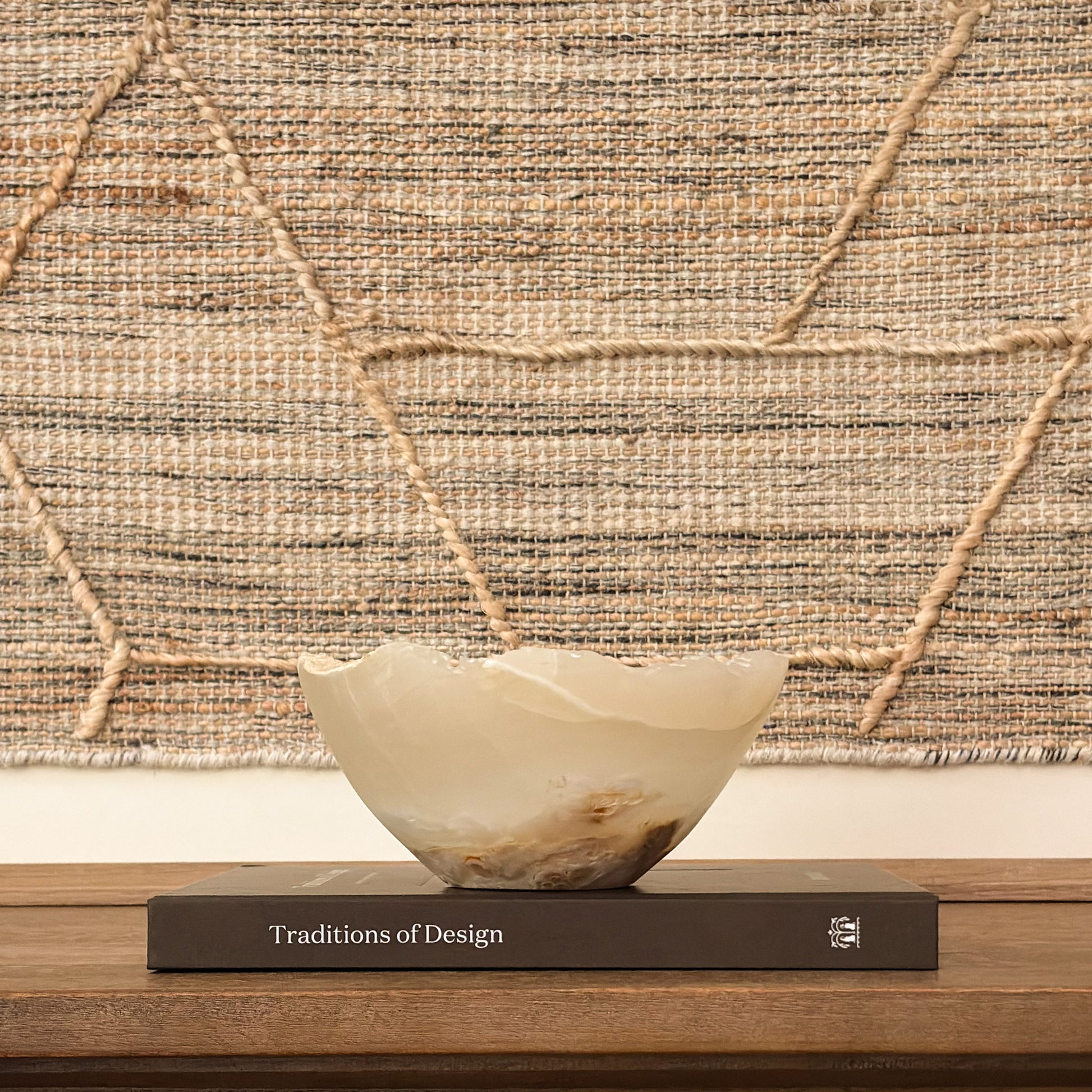 Natural amber onyx bowl hand carved from genuine stone for modern organic interiors
