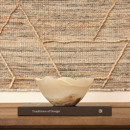 Natural amber onyx bowl hand carved from genuine stone for modern organic interiors