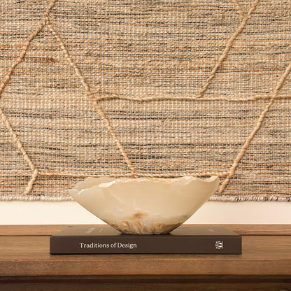 Hand carved amber onyx decorative bowl with warm golden veining for luxury home decor