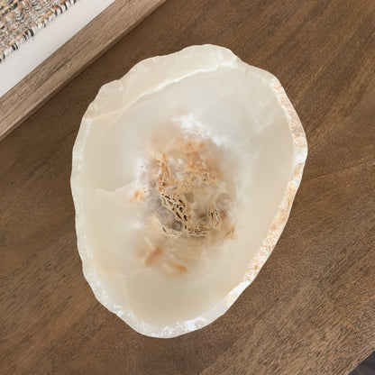Luxury hand carved amber onyx centerpiece bowl crafted from genuine natural stone