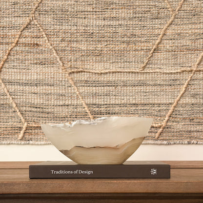 One-of-a-kind hand carved amber onyx bowl made from beautifully veined natural stone