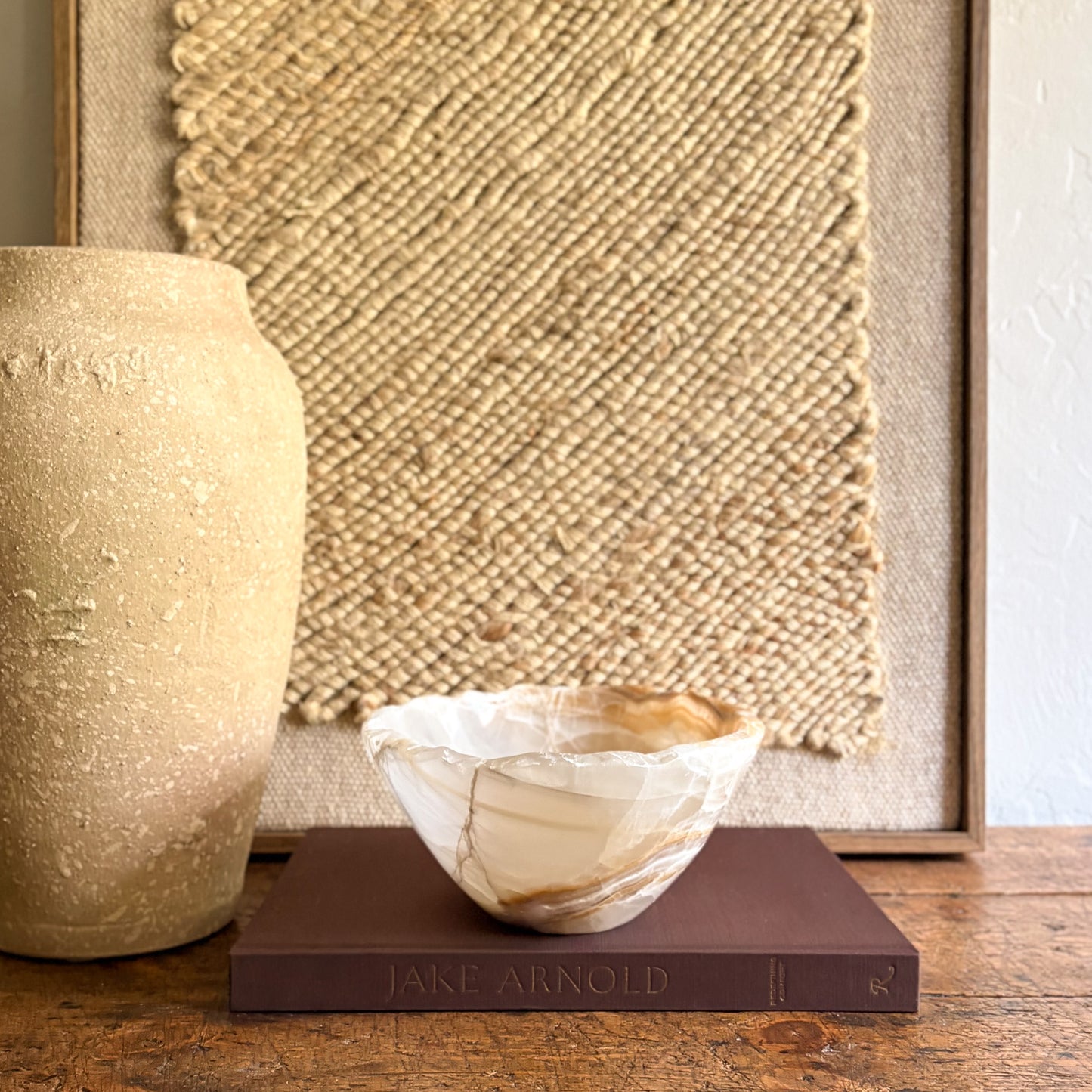 hand carved brown and white onyx bowl