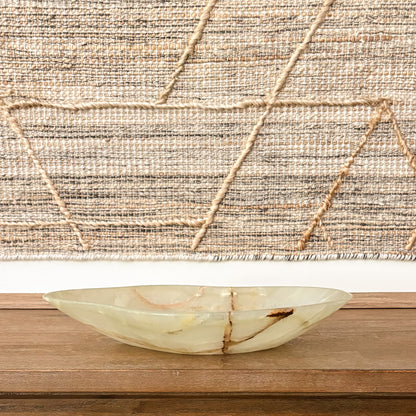 Hand carved green onyx bowl with natural veining for luxury home décor