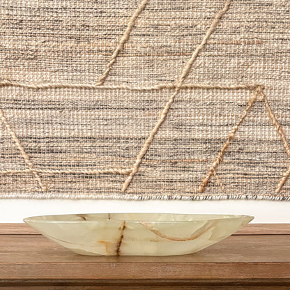 Artisan hand carved green onyx decorative bowl crafted from genuine natural stone