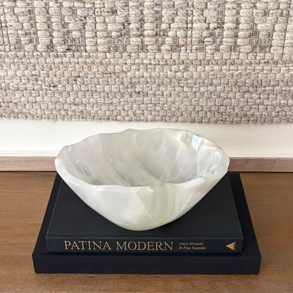 Elegant hand-carved white onyx bowl for home décor and tabletop styling
